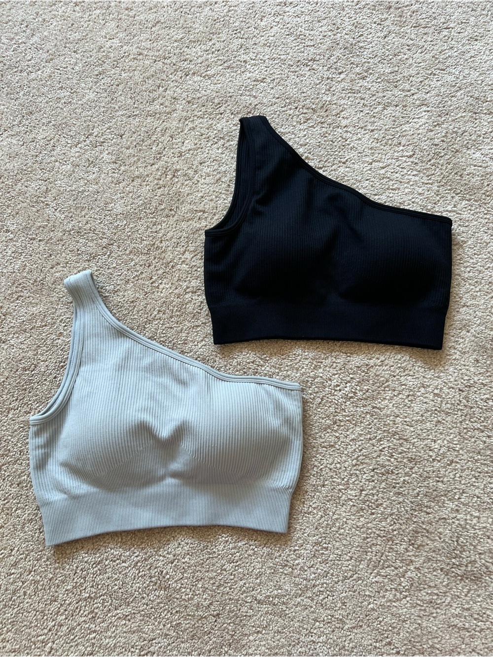 OQQ One-Shoulder Ribbed Crop Top - Black and Light Gray